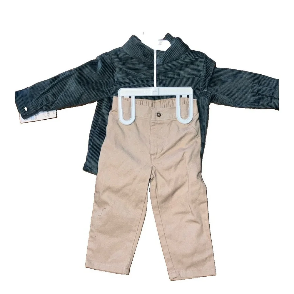 Carter's‎ Boys 12m Set Blue Corduroy Shirt Khaki Pants Long Sleeve NWT